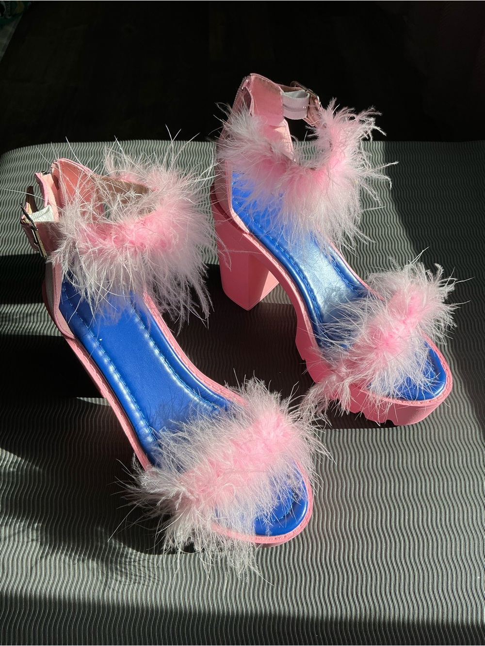 Pink Fuzzy Thick Heels